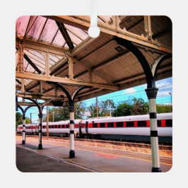 Rood-witte trein metalen ornament