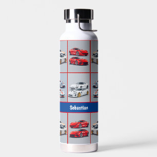 Rood & Witte Trendy Sportieve Auto Enthousiastelin Waterfles