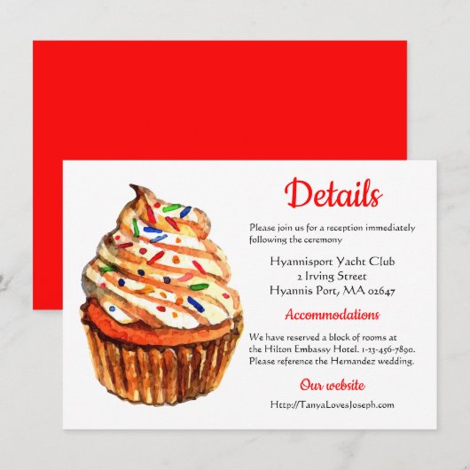Rood Witte Trouwrichting, Details Cupcake Kaart (Voorkant / Achterkant)