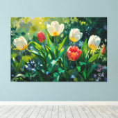 *~* Rood Witte Tulpen TV2 Uitgerekte Canvas Print (Insitu (Houten vloer))
