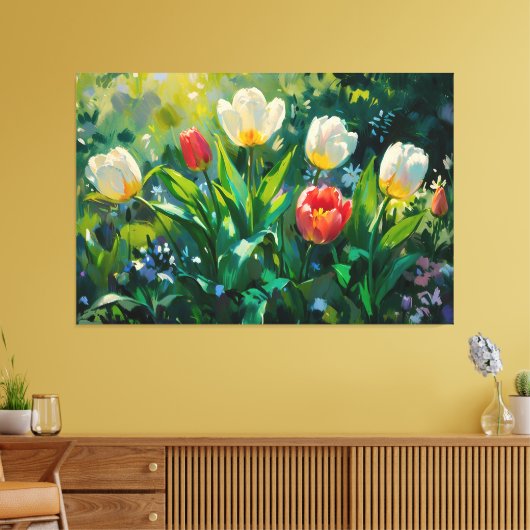 *~* Rood Witte Tulpen TV2 Uitgerekte Canvas Print (Insitu (Woonkamer))