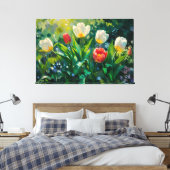 *~* Rood Witte Tulpen TV2 Uitgerekte Canvas Print (Insitu (Slaapkamer))