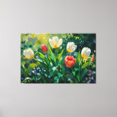 *~* Rood Witte Tulpen TV2 Uitgerekte Canvas Print (Voorkant)