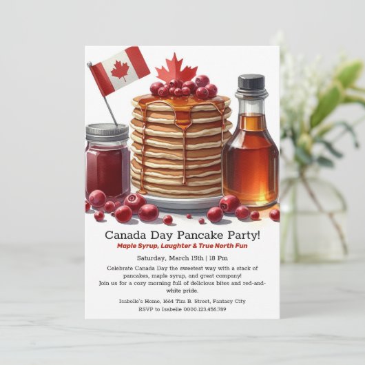 Rood & Witte Viering Canada Dag Pannenkoekenfeest Kaart (Staand voorkant)