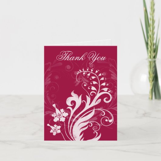 Rood Witte Vintage Bloemen Trouw Dankkaart Bedankkaart (Voorkant)