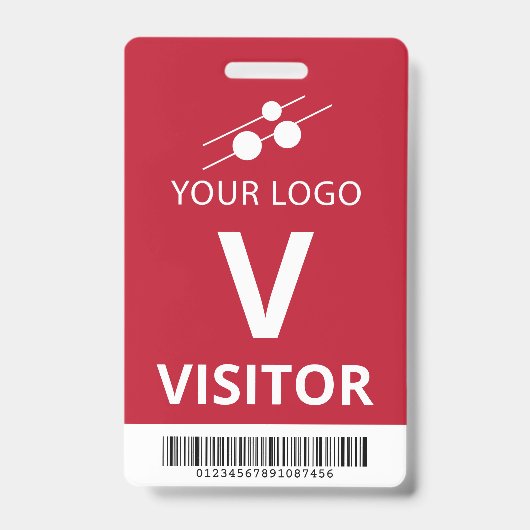 Rood Witte Voeg Uw Logo Bar Code Bezoeker Badge (Voorzijde)