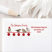 Rood Witte Vogels Kerstman Hoed Kerstmis Retouradr Etiket (Insitu)