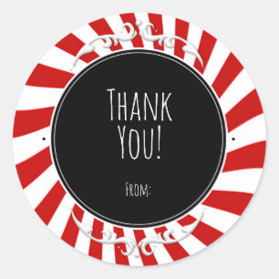 Rood & Witte Whimsical Fun Strepen Feest Favor Ronde Sticker