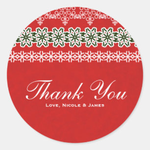 Rood & Witte Winter Kant Elegant Feest Ronde Sticker