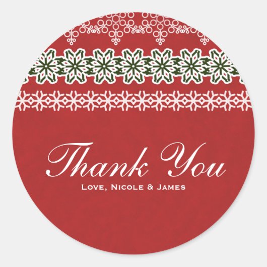 Rood & Witte Winter Kant Elegant Feest Ronde Sticker (Voorkant)