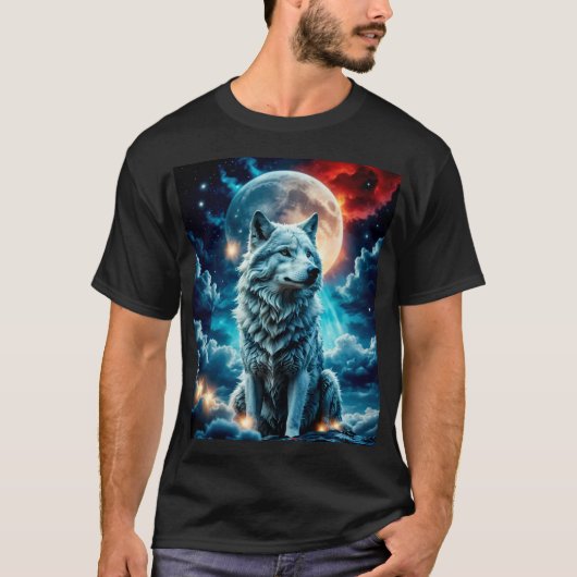 Rood, witte wolf en blauw t-shirt (Voorkant)