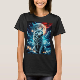 Rood, witte wolf en blauw t-shirt