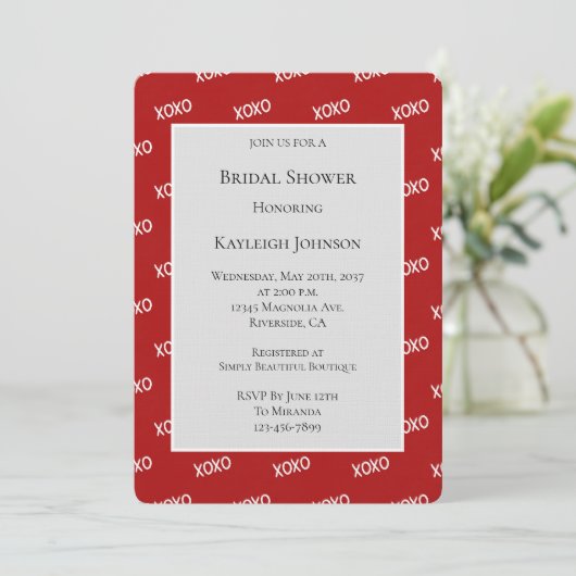 Rood Witte XOXO Bruiloftsfeest Kaart (Staand voorkant)