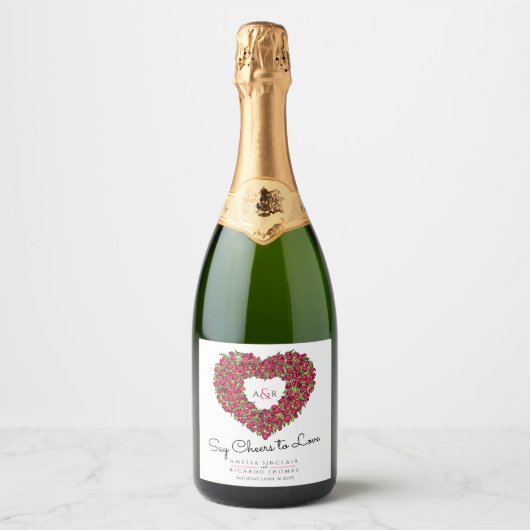 Rood witte zwarte tulpje, bouquet bruiloft sparkling wijnetiket (Voorkant)