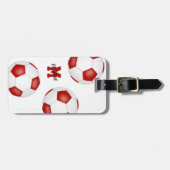 rood witvoetbalteam, monogramma bagagelabel (Voorkant horizontaal)