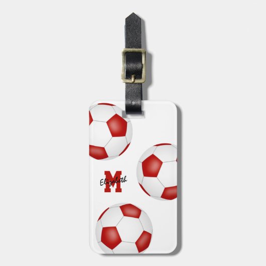 rood witvoetbalteam, monogramma bagagelabel (Voorkant verticaal)