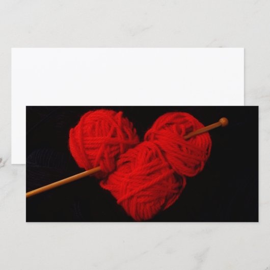 Rood wollen hart met breinaald foto (Voorkant / Achterkant)