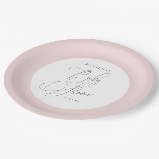 Rood wordende roze baby shower papieren bordje (Gekanteld)