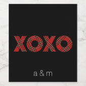 Rood XOXO Tartan kerstpatroon Wijn Etiket (Enkel label)