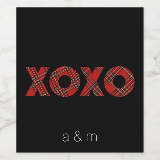 Rood XOXO Tartan kerstpatroon Wijn Etiket (Enkel label)
