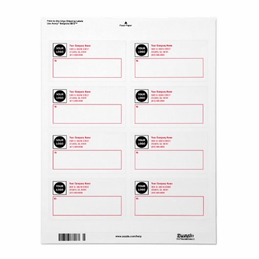 Rood Zakelijk Logo Verzend- en verzendlabel (Full Sheet)