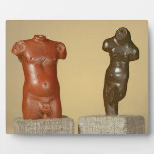 Rood zandstenen mannen torso en grijze zandstenen fotoplaat
