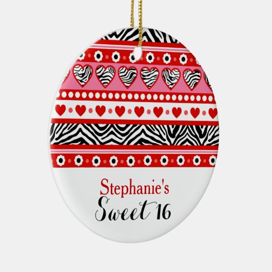 Rood zebra hart Sweet 16 Party Ornament (Rechts)