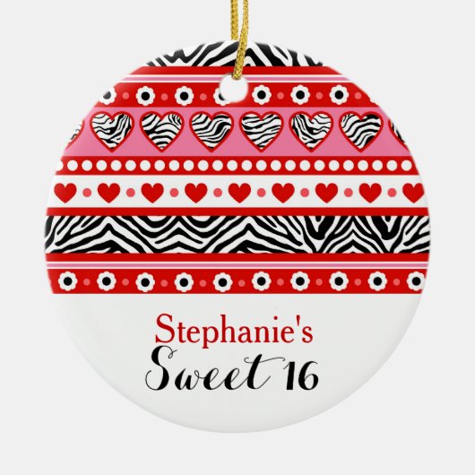 Rood zebra hart Sweet 16 Party Ornament (Voorkant)