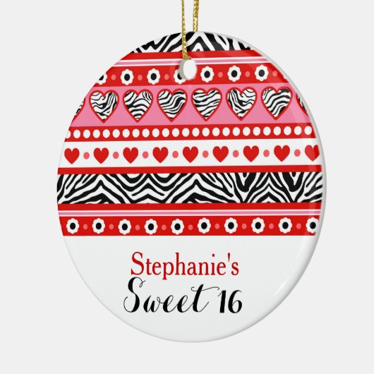 Rood zebra hart Sweet 16 Party Ornament (Links)