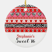 Rood zebra hart Sweet 16 Party Ornament (Achterkant)