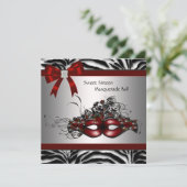 Rood Zebra Maskerade Feest Kaart (Staand voorkant)