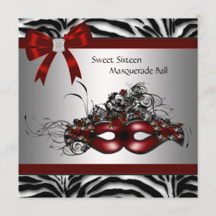 Rood Zebra Maskerade Feest Kaart