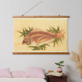 Rood Zee Bream (Tai) op bamboe lederen tapijt Hangend Wandkleed