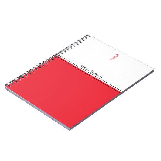 Rood zeepaard illustratie zee levensnaam minimalis notitieboek (Linkerzijde)