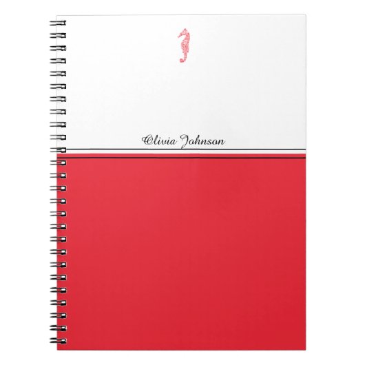 Rood zeepaard illustratie zee levensnaam minimalis notitieboek (Voorkant)