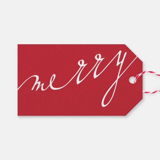 Rood Zeer Vrolijk Aangepaste Foto Kerstmis Cadeaulabel (Voorkant (Horizontaal))