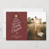 Rood Zeer Vrolijk Kerstboom Familie Portret Feestdagenkaart (Voorkant)