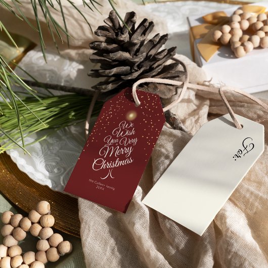 Rood Zeer Vrolijk Kerstboom Familienaam Cadeaulabel