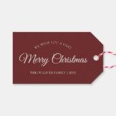 Rood Zeer Vrolijk Kerstmis Familienaam Cadeaulabel (Voorkant (Horizontaal))