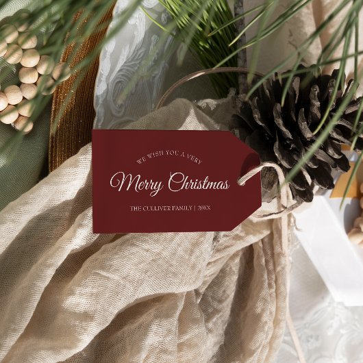 Rood Zeer Vrolijk Kerstmis Familienaam Cadeaulabel
