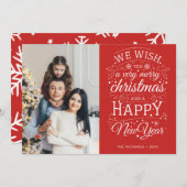 Rood Zeer Vrolijk Kerstmis Foto Feestdagenkaart (Voorkant / Achterkant)