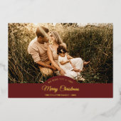 Rood Zeer Vrolijk Kerstmis Vier Foto Horizontaal Folie Feestdagenkaart (Voorkant)