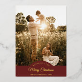 Rood Zeer Vrolijk Kerstmis Vier Foto Verticaal Folie Feestdagenkaart (Voorkant)