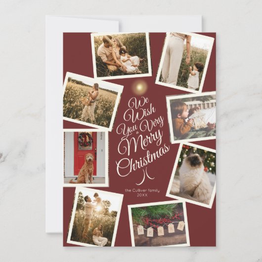 Rood Zeer Vrolijke Kerstboom Fotocollage Feestdagenkaart (Voorkant)