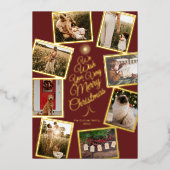 Rood Zeer Vrolijke Kerstboom Fotocollage Folie Feestdagenkaart (Voorkant)