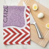 Rood zigzag, rode Chevron, zigzagpatroon, Jouw naa Theedoek (Quarter Fold)