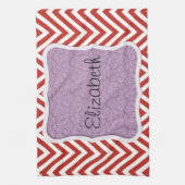 Rood zigzag, rode Chevron, zigzagpatroon, Jouw naa Theedoek (Verticaal)