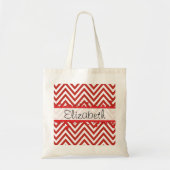 Rood zigzag, rode Chevron, zigzagpatroon, Jouw naa Tote Bag (Voorkant)