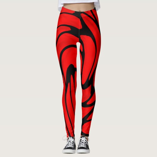 Rood zijde en zwart leder zien er Leggings uit (Voorkant)