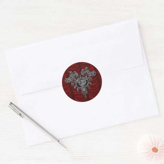 Rood-zijdegothische bruiloft ronde sticker (Envelop)